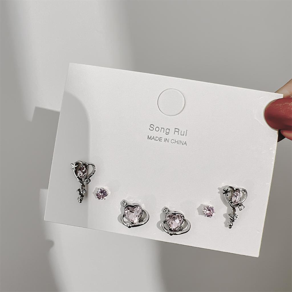 Серьги-гвоздики в форме розового сердца для женщин и девочек, корейский комплект сережек-бантов, сладкие серьги-подвески из кристаллов, модные ювелирные изделия