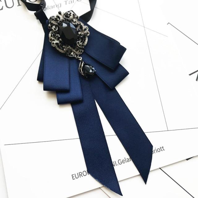 Винтажная брошь в виде галстука-бабочки из ткани с кристаллами, корейская мода, галстуки-бабочки, галстуки для женщин, белый рубашечный воротник, роскошные ювелирные аксессуары