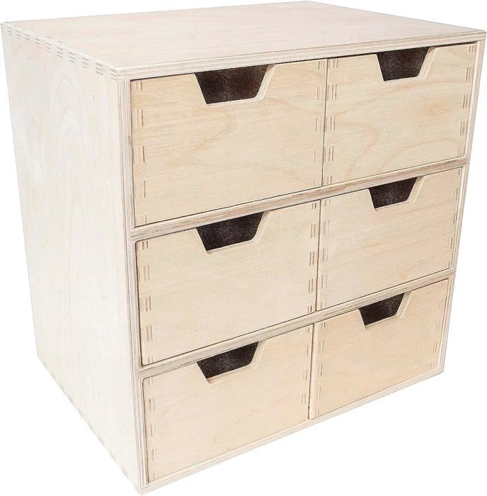 Creative Deco Petite Commode Bois | 6 Tiroir | 28,5 X 20 X 28,5 Cm | Organisateur | Rangement Bureau Organisateur