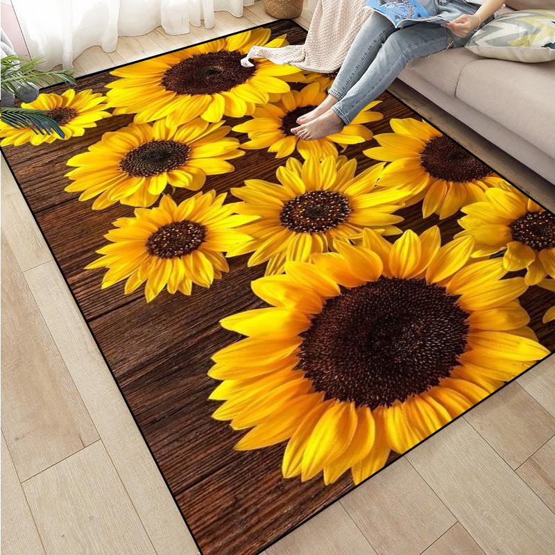 Rose Sunflower Daisy Peach Blossom Carpet Mat Colorful Flower Area Decorative Rugs for Room
