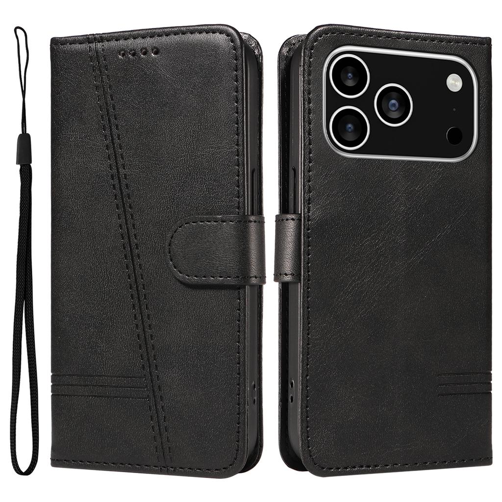 For iPhone 17 Pro Wallet Case T-Shape Lines Leather Phone Cover Stand