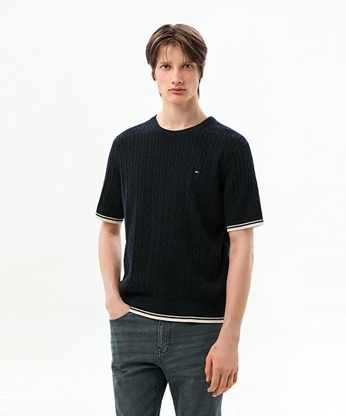 TOMMY HILFIGER Cable Crew Neck Short Sleeve Sweater (T12G1Kpo700Ml1Dw5)