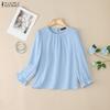 ZANZEA Women Casual Round Neck Loose Long Sleeve Plain Blouse