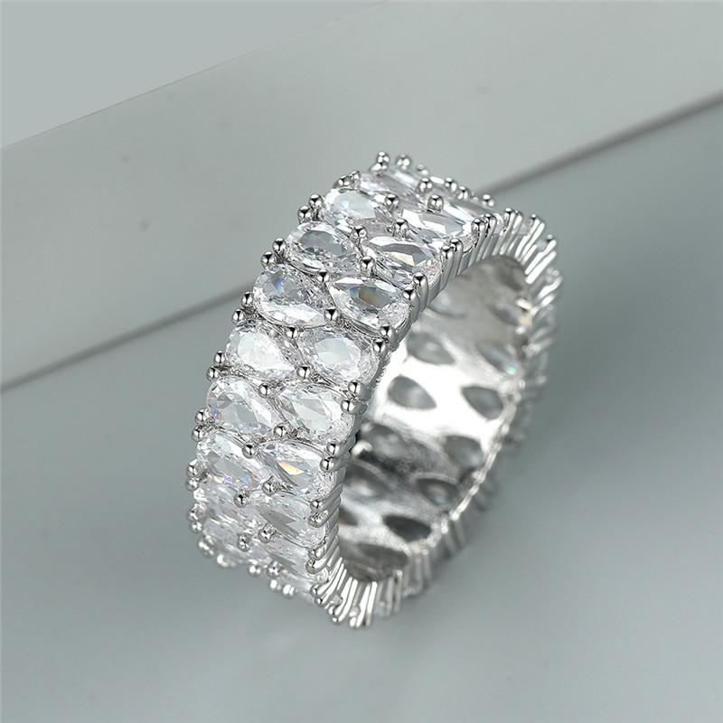 Модное серебряное кольцо с большим широким двухрядным кольцом из белого камня, роскошное обручальное кольцо с любовью, винтажные свадебные кольца с каплей воды