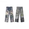 ZYLLO Men's High Street Oversized Hip Hop Jeans Pants 3D Printed Vintage Denim Trousers Fashion Streetwear Painted Straight Fit Jeans