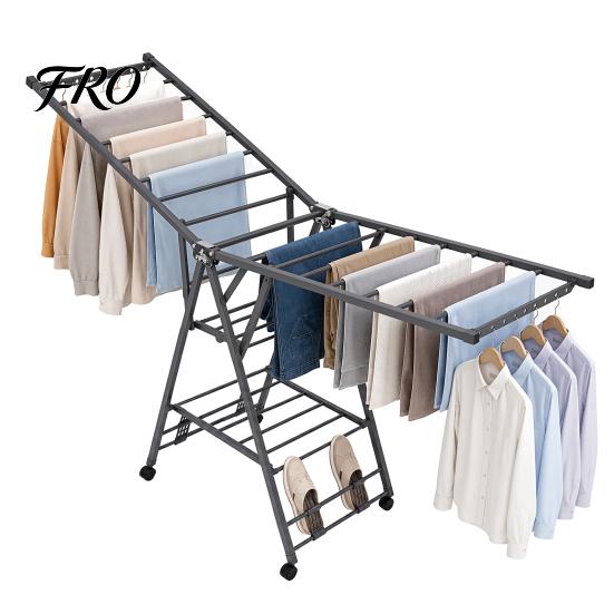 Compact Clothes Drying Stand Heavy Duty Foldable Floor-standing Rack with Wheels & Shoe Rack, Stainless Steel Sturdy 200lbs Capacity, Portable