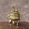 Desktop Ornaments Home Decoration Retro Brass Censer Hollow Lotus Incense Burner Mini Qilin Head