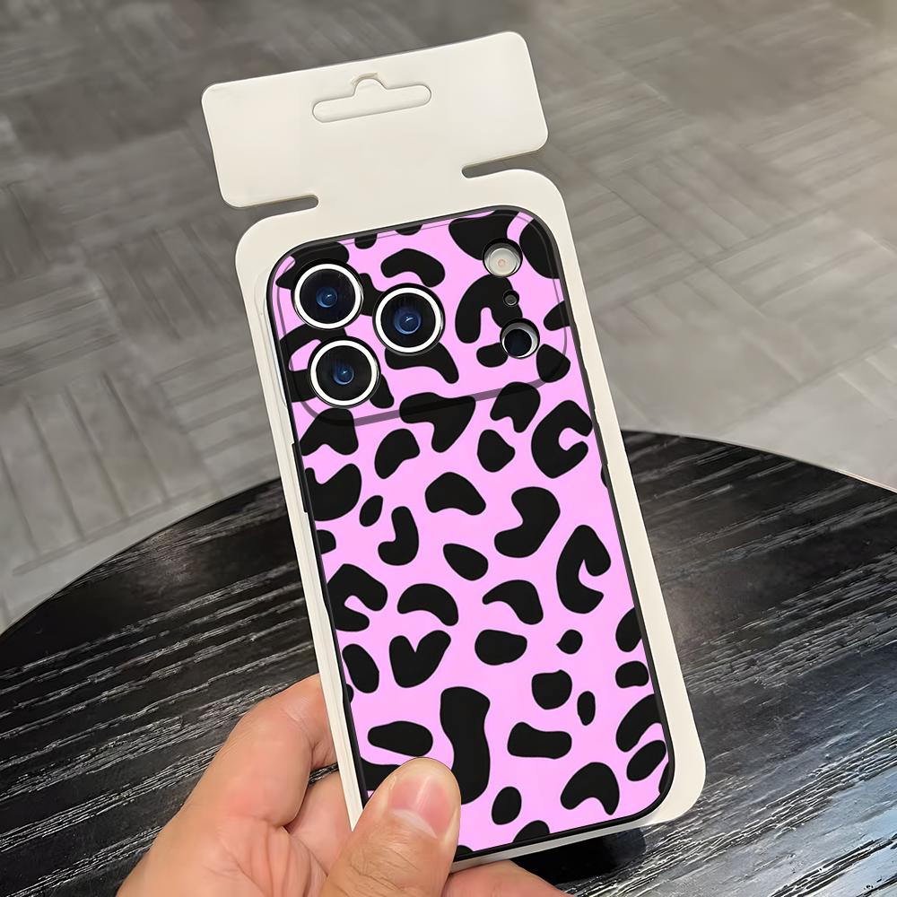 S-Стильный C-Милый Леопардовый Чехол для Телефона Для IPhone 17 Air 16 E Pro Max 15 14 13 Mini 12 Pro 11 Max Plus Черный Мягкий Чехол