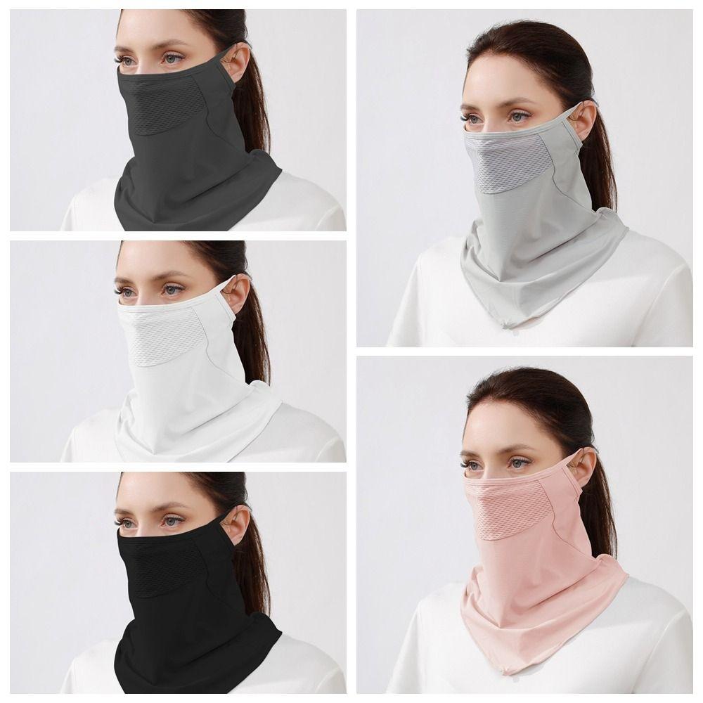 Solid Color Ice Silk Mask UV Protection Neck Wrap Cover Breathable Sunscreen Face Scarf Windproof