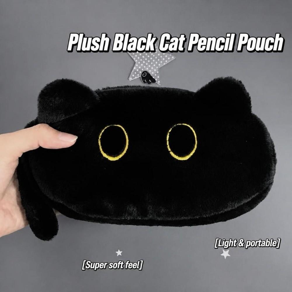 Black Cat Pen Bag Plush Pen Box Portable Pencil Case Student