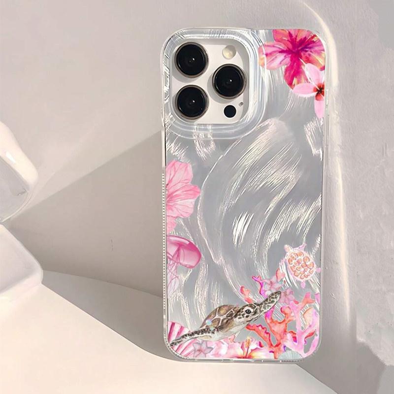 Чехол для телефона с узором «Цветочная черепаха» для IPhone 17 Air 16 16e 15 14 13 12 11 Pro Max 8 7 Plus Задняя крышка с шифоновой текстурой