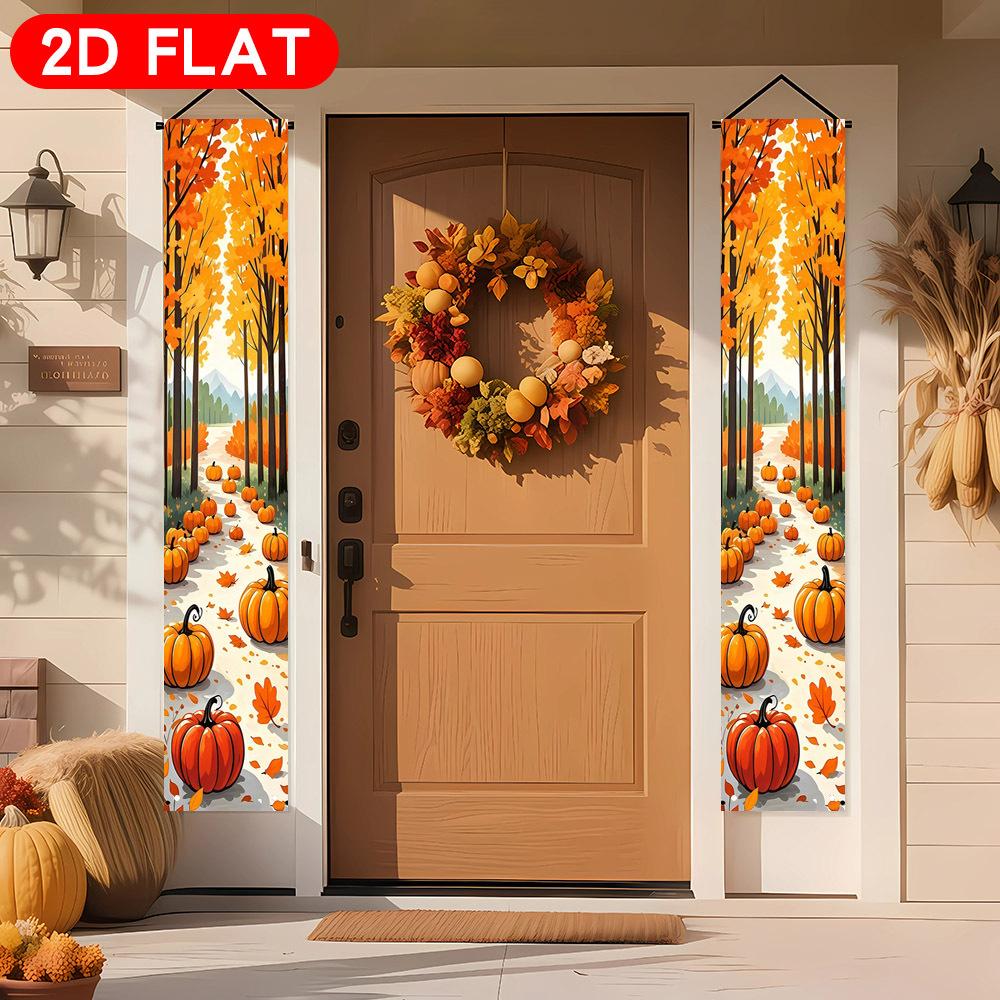 Fall Thanksgiving Couplet Banner Forest Pumpkin Trees 1 Pair Indoor Outdoor Decor
