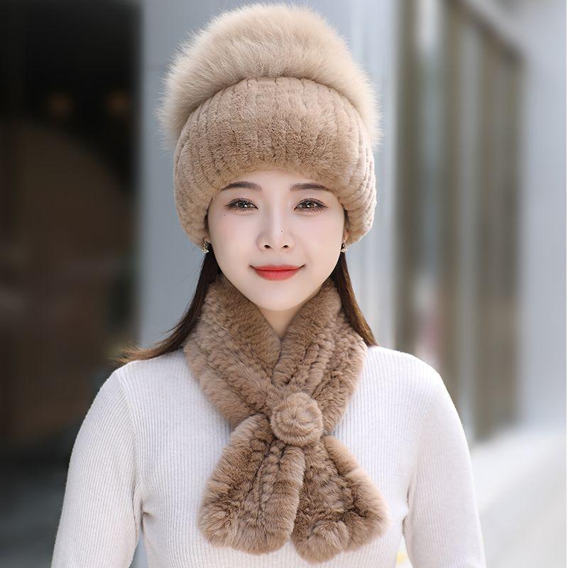 Шапка из меха кролика рекс, комплекты шарфов, женские зимние теплые роскошные шапки из 100% натурального меха лисы, шарфы из меха кролика рекс, качественные вязаные меховые шапки