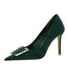 Fashion Women 9cm High Heels Pumps Lady Nightclub Crystal Buckle Green Black Wedding Classic Heels Suede Satin Crystal Replica Shoes