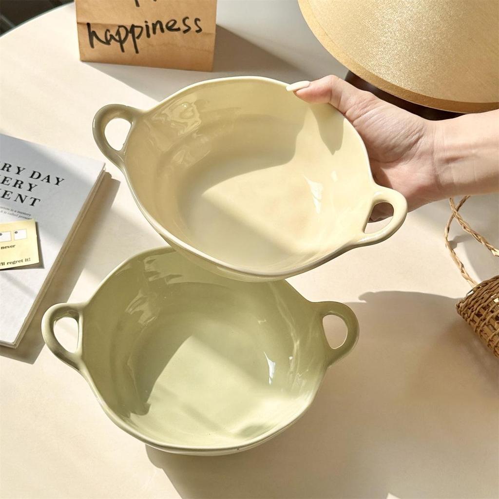 Миска Wzrins в японском кремовом стиле неправильной формы с двумя ручками - Идеально подходит для выпечки, салатов, фруктов и многого другого