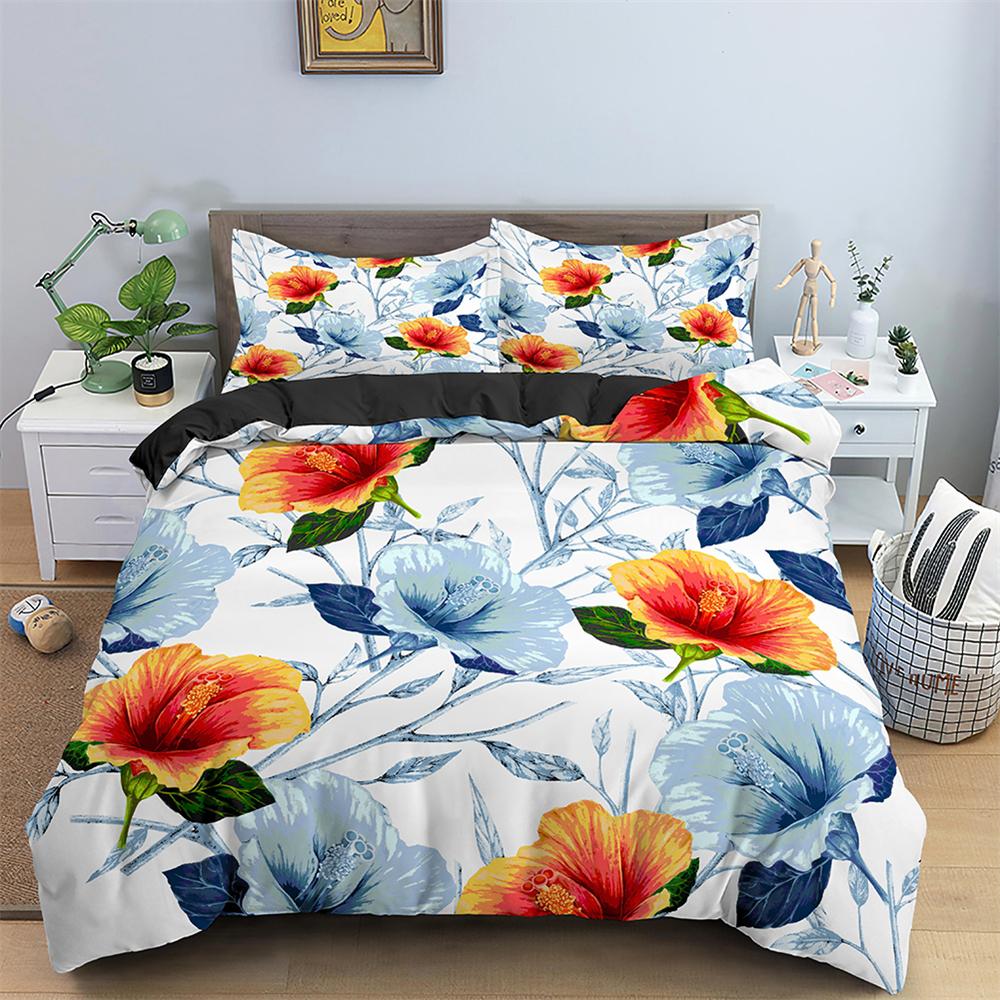 Comforter Watercolor Flowers King Queen Colorful Blooming Floral Bedding Set For Teen Adult Plant 2/3Pcs Polyester