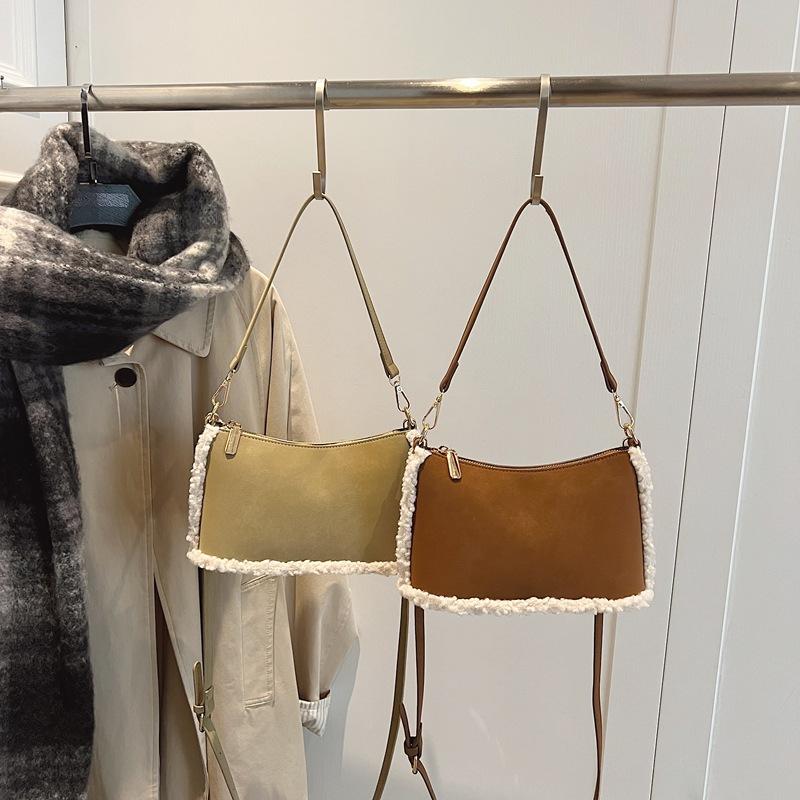 Винтажная матовая сумка через плечо, женская зимняя сумка из овечьей шерсти, универсальная сумка-мессенджер для поездок на работу