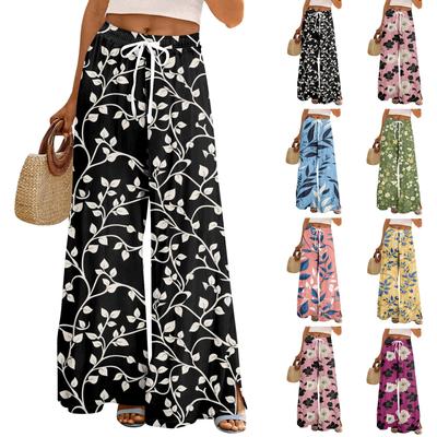 Женские свободные повседневные брюки с цветочным принтом и широкими штанинами, с эластичной талией на кулиске и карманами