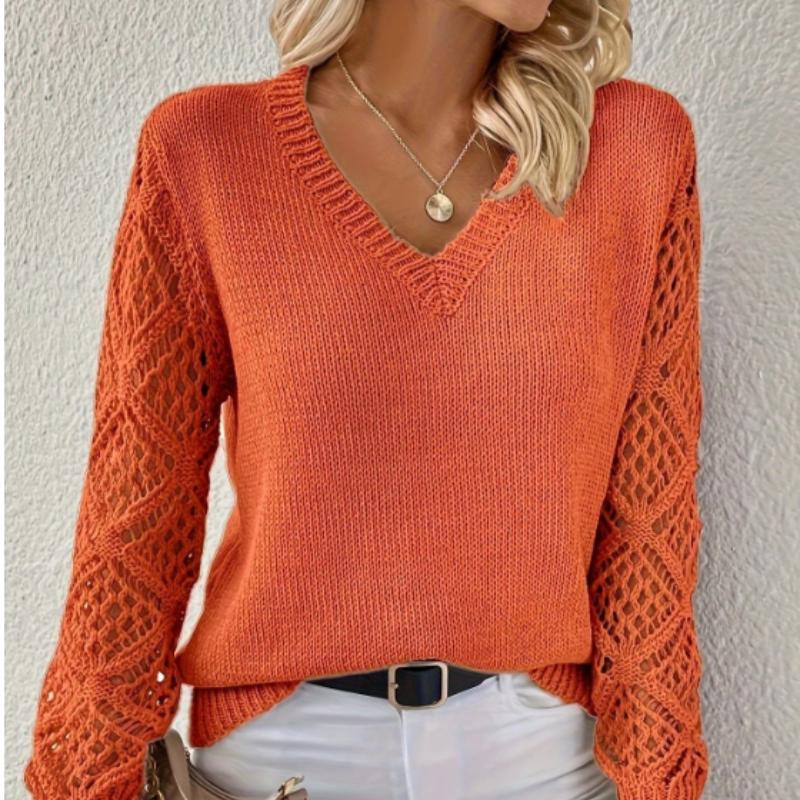 Свитер-пуловер с V-образным вырезом, элегантный вязаный свитер с длинным рукавом, женская одежда