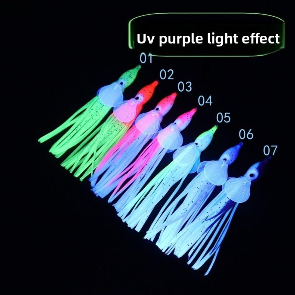 5pcs Glow-in-the-Dark Glow-in-the-Dark Squid Skirt Fishing Lures Soft Rubber 13cm Soft Rubber Octopus Skirts Fishing group