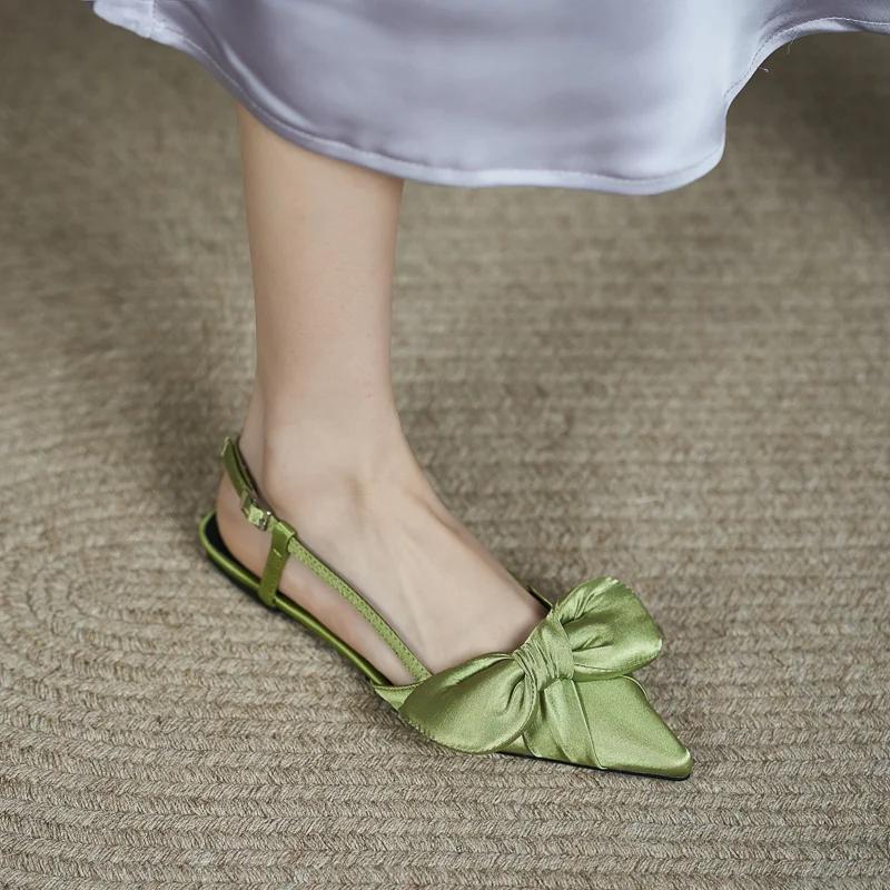 Модная универсальная женская обувь Новые сандалии Женские летние сандалии с острым бантом One Word Flat Bottom Retro Breathable Sandals