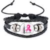 Pink Ribbon Charm Bracelet For Women Braided Leather Rope Bangle Girls Breast Cancer Awareness Hope Jewelry Accessories