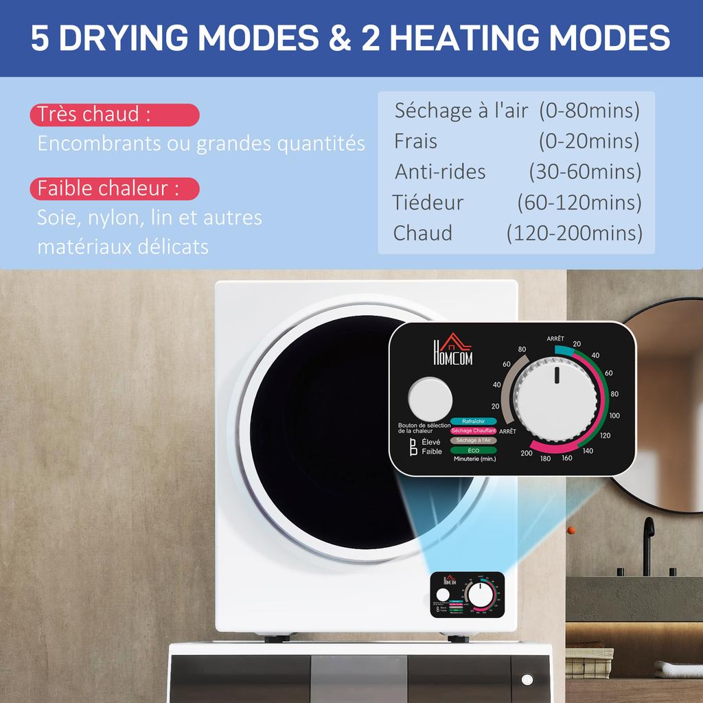 Portable Electric Clothes Dryer, 850W, 33 L, 4 Modes, Stainless Steel, 49 x 40.5 x 60 cm
