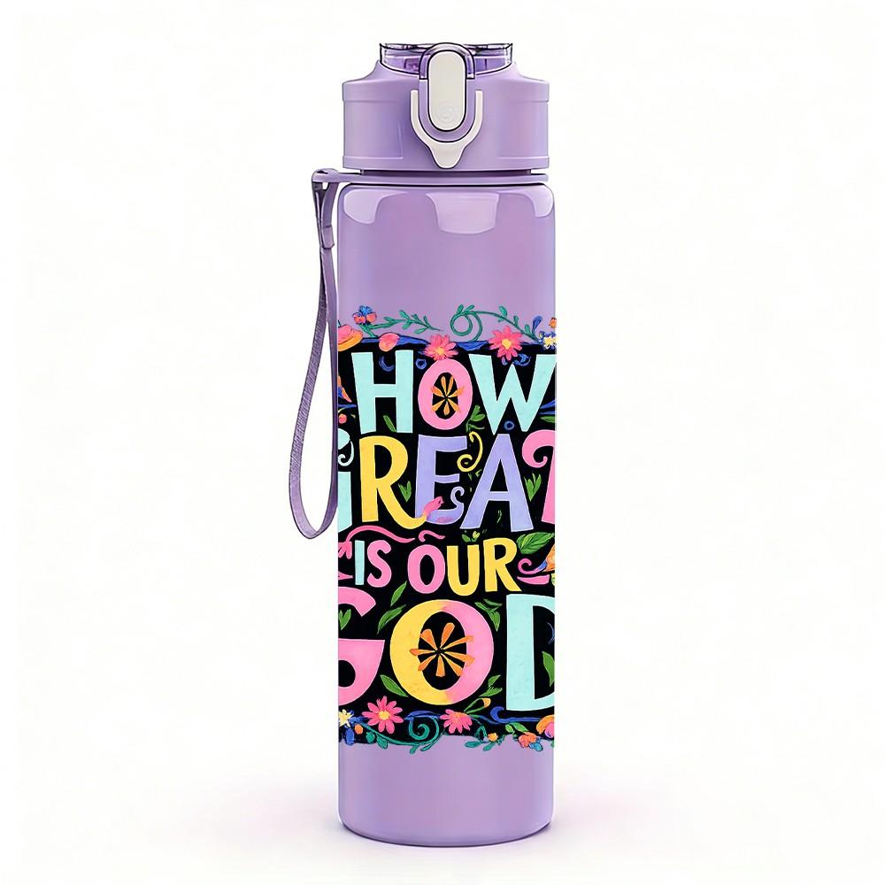 1PC How Great Thou Art Faith Print 750ml Color Plastic Sports Water Bottle Leakproof Flip Straw Lid Suitable for Sports Office Home Use