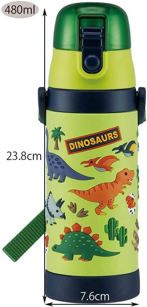 Skater Бутылка для воды из нержавеющей стали для питья 480 мл, легкая, с изображением динозавра, для мальчиков, для холодного хранения, с 3D-принтом, для спорта, симпатичная
