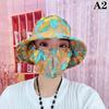 Summer Women Outdoor Print Fisherman Hat Uv Protection Wide Brim Garden Work Shade Hat Breathable Mask Integrated Cap