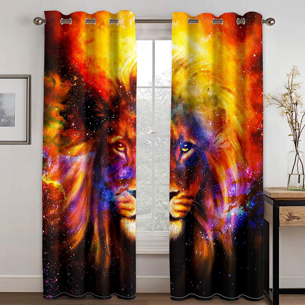 3D Digital Print Cheap Custom Animal Lion Tiger Two Thin Window Curtains for Living Room Bedroom Kitchen Office Decor 2 Pieces