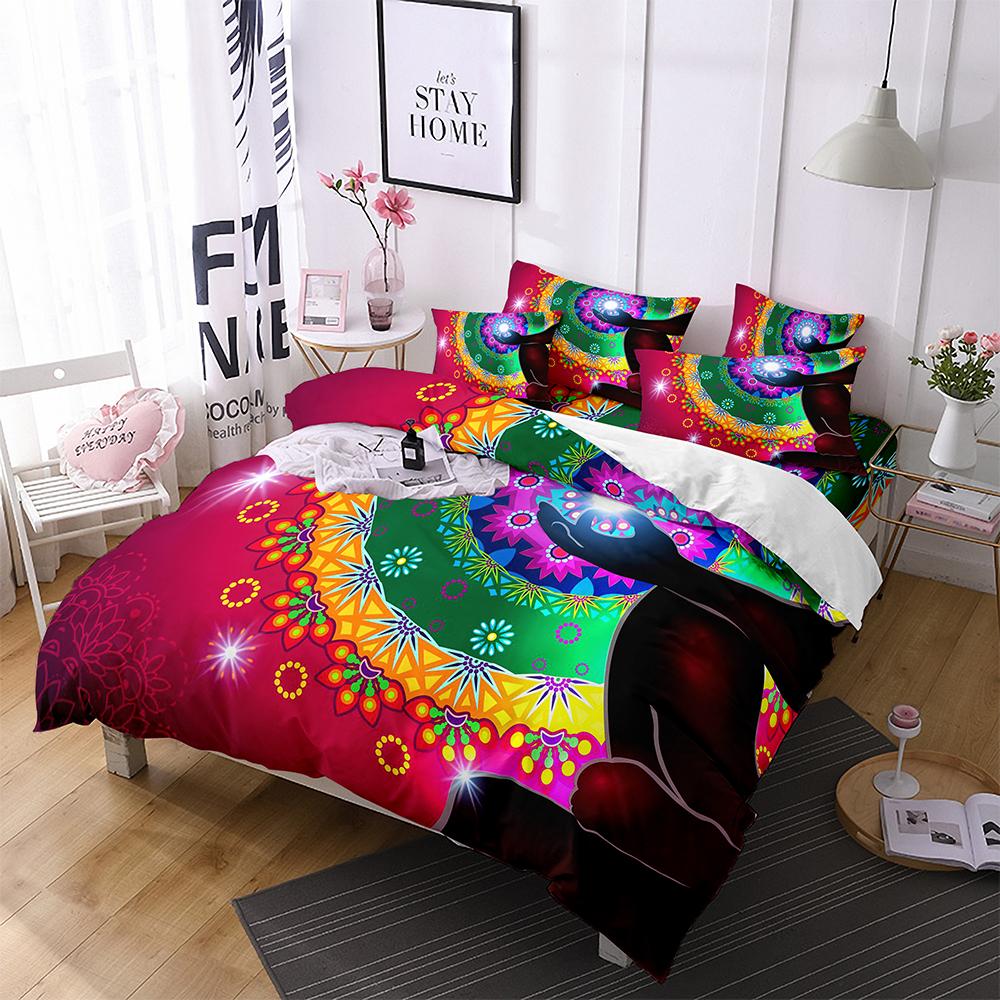 Yoga Duvet Cover King Queen Chakra Meditation Bedding Set Blue Mandala Boho Hippie Style With Chakra Art microfiberQuilt Cover