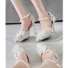 One-word Buckle High Heels Women's Spring and Autumn 2024 New 18-year-old Bar Mitzvah Silver Sweet Crystal Wedding Shoes Bridal Shoes