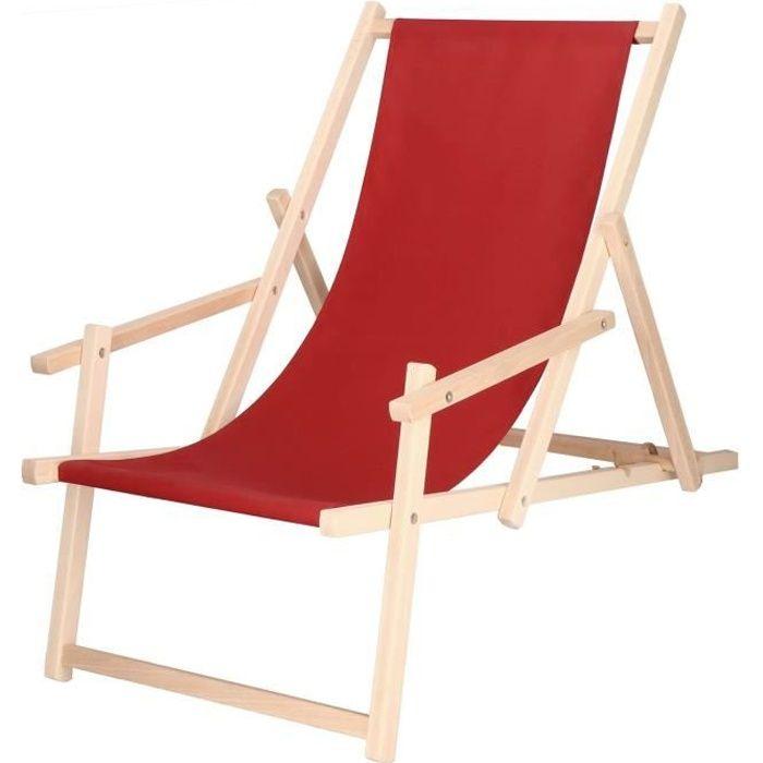 Transat de jardin - SPRINGOS - Chaise longue pliante en bois - Accoudoirs - 3 positions - 120 kg