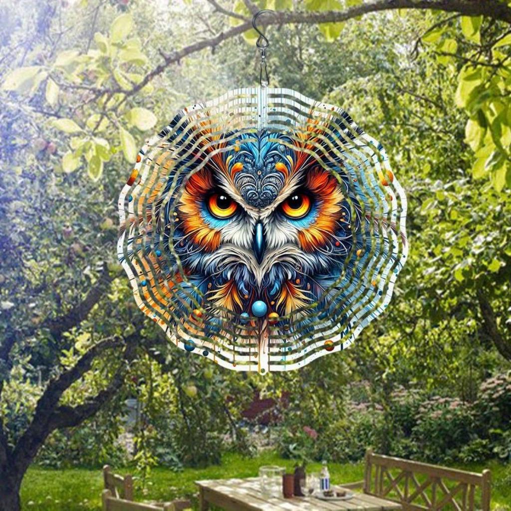 Расписанная вручную 2D сова, металлический колокольчик ветра, уличный подвесной декор для сада, патио, балкона, устойчивый к погодным условиям, яркие цвета, сложный дизайн перьев