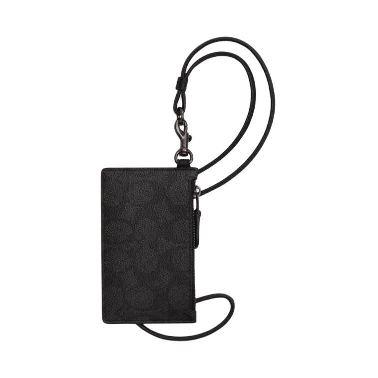 Coach Zip 8 Логотип Бренда Печать Покрытие Холст И Телячья Кожа Держатель Для Карт Мужской Держатель Для Карт Угольно-Черный CAJ46-QBMI5
