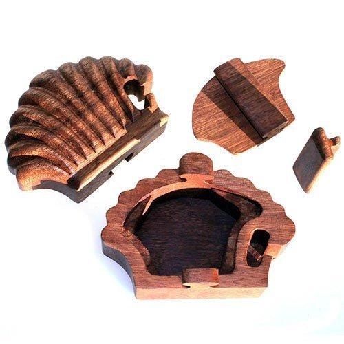 Wooden Secret Compartment Puzzle Box, Sea Shell