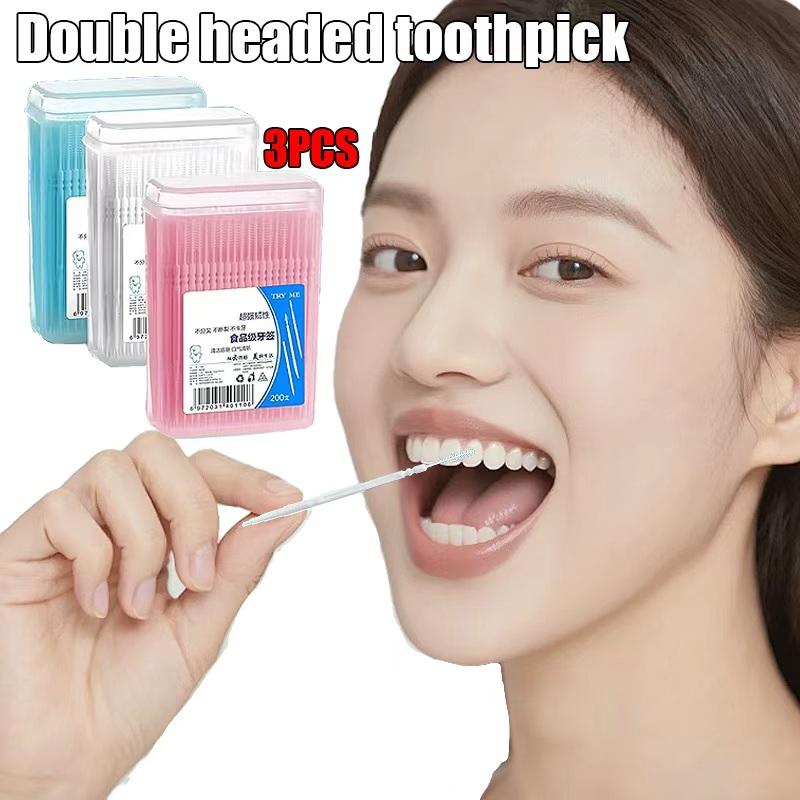 200pcs Plastic Double-headed Disposable Toothpicks Ultra Fine Interdental Brush Dental Flossing Head Oral Hygiene Tool