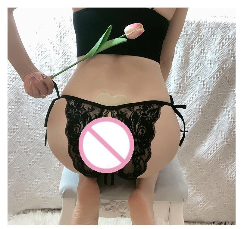 Женское сексуальное кружевное белье стринги с вырезами и открытой ластовицей, женское белье без ластовицы во французском стиле, трусики с бантиком, горячая распродажа