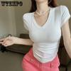 Чистый цвет, тонкая футболка, футболки с короткими рукавами, женские летние укороченные топы Y2k, женский корейский стиль, дизайн, модная сексуальная блузка, шикарная