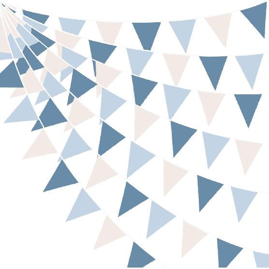 32Ft Blue Party Decorations Retro Blue Triangle Banner Flag Pennant Bunting Fabric Garland Streamers for Nautical Wedding Birthday Ahoy Achor Bridal