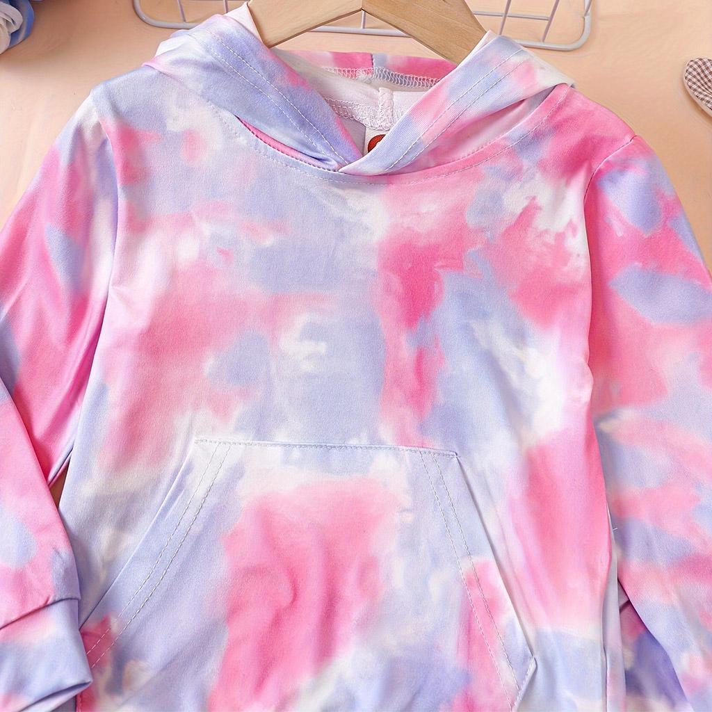 2pcs/Set Tie Dye Hoodie Short Sweatshirt Top + Jogger Pants Set Fashion Girls Outdoor Clothes Party Gift