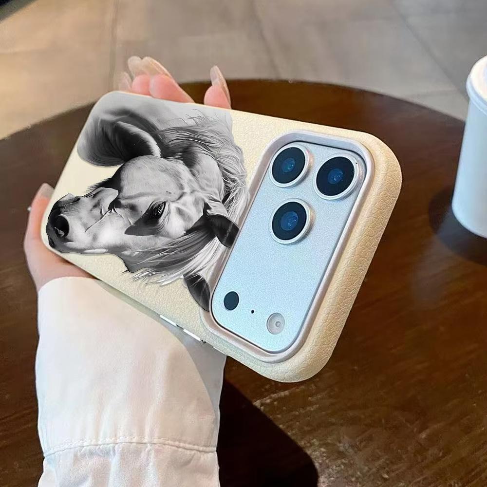 Cool Dark Horse Pattern Phone Case For iPhone 17 16 15 14 13 12 11 Pro Max Plus 17 Air XS Max XR Lychee Texture Bumper Cover