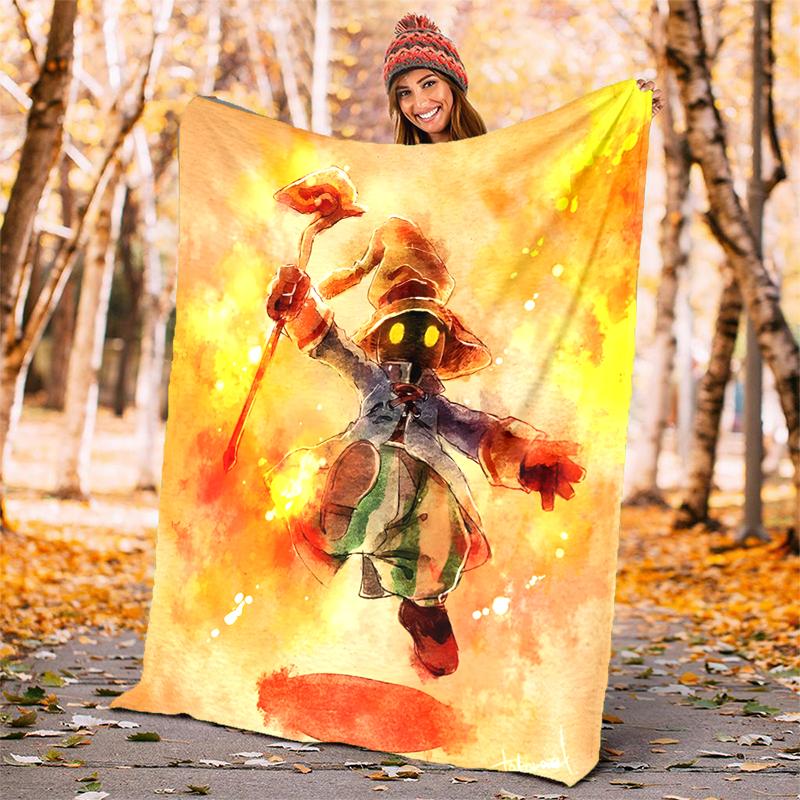 FF9 Vivi Flannel Blanket Soft Warm All-Season Throw, Design for Camping, Car Travel, Hiking Sofa, Bed, Office Perfect Gift for Parties