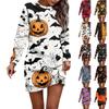 Women's Round Neck Halloween Printed Long Sleeve Hip Dress Sweatshirt Dresses