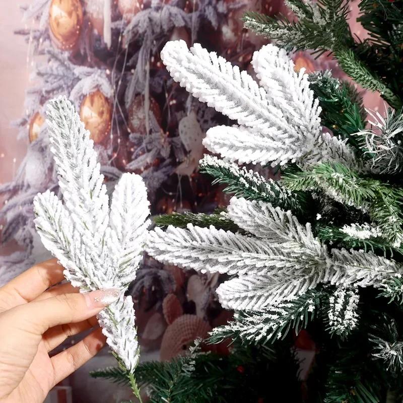 20/1 шт. Искусственная сосновая ветка, искусственное растение, сосновые листья со снежинками, рождественский венок, украшение для праздничного стола, DIY, украшение для подарочной коробки на Новый год