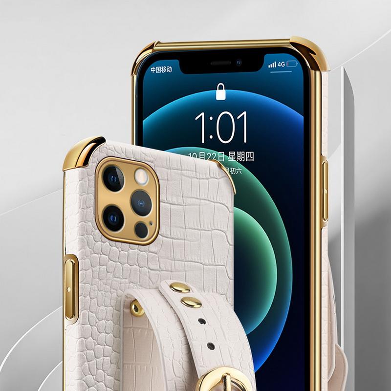 Чехол-держатель с кожаным ремешком с покрытием для iPhone 16 14 Pro Max 13 11 12 17 Pro Max Promax 16e 17e Чехлы для телефона Роскошный Тонкий Жесткий Чехол с рисунком под крокодила