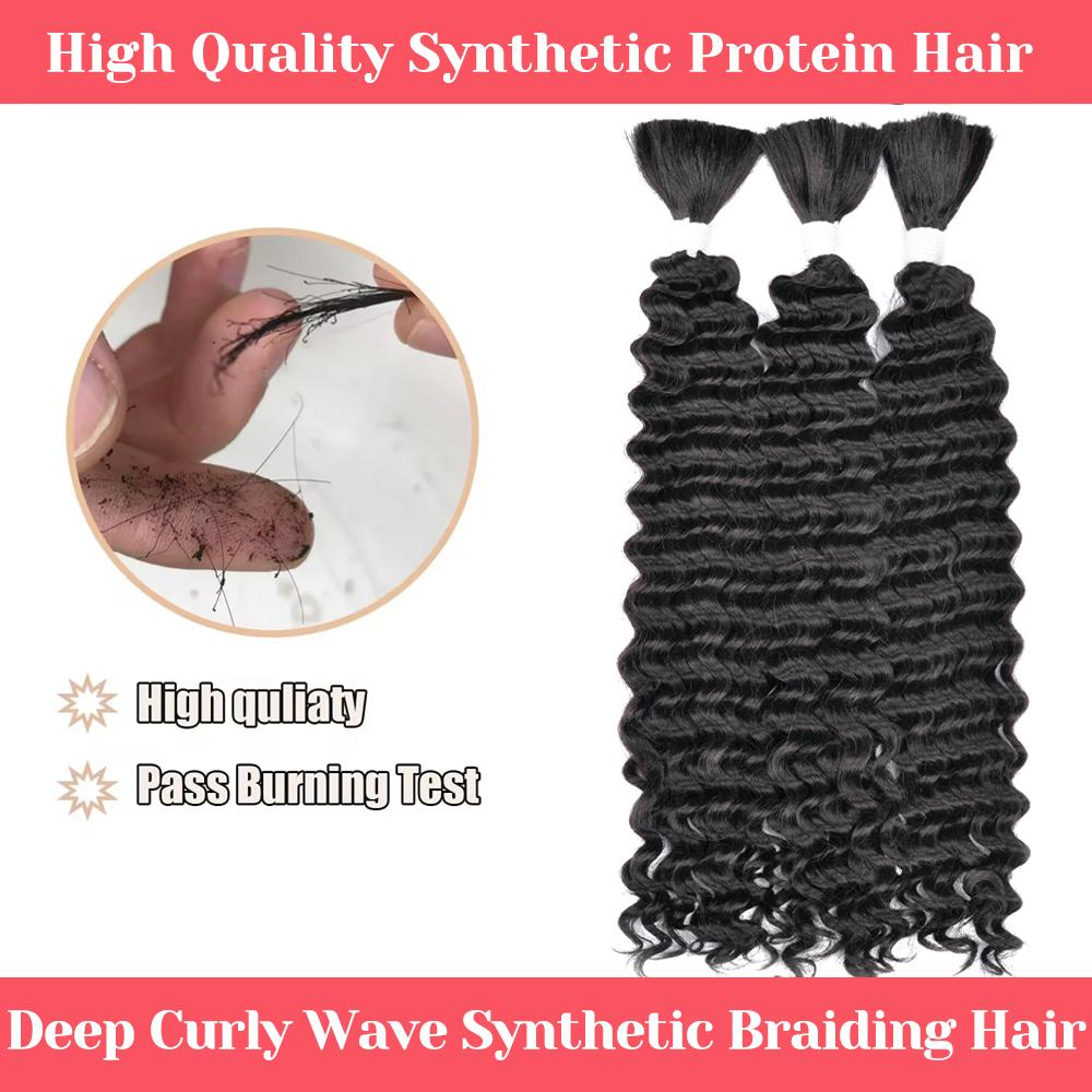 20 Inch Pre-Colored Deep Wave Bulk Braiding Hair Synthetic Hair No Weft Boho Braids Bulk Hair Bulk Hair Extension Crochet Braids