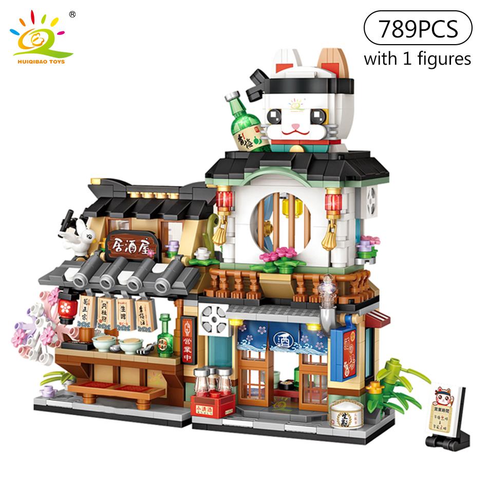 HUIQIBAO City Mini Street View Panda Tea House Модель Строительные блоки DIY Маленький медведь Кофейня Кирпичи Игрушки для детей и взрослых