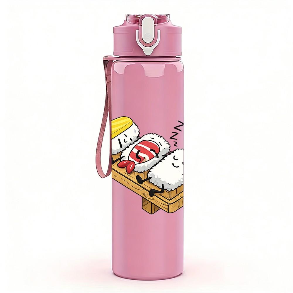 1PC Bread Egg Breakfast Cartoon 750ml Color Plastic Sports Water Bottle Leakproof Flip Straw Lid Suitable for Sports Office Home Use